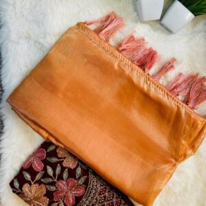 Plain Crunchy Orange Silk Saree