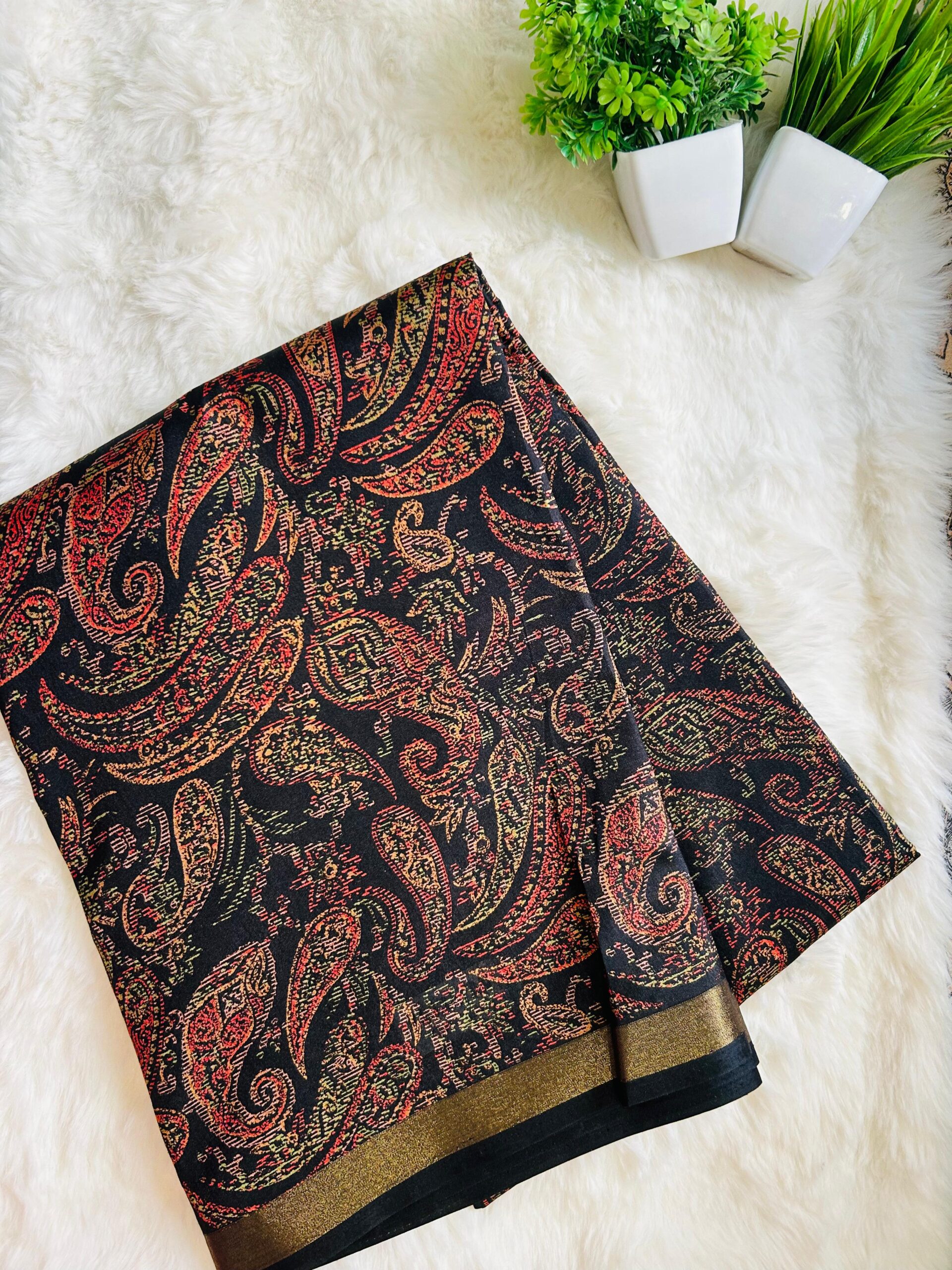 Printed Black Silk Saree