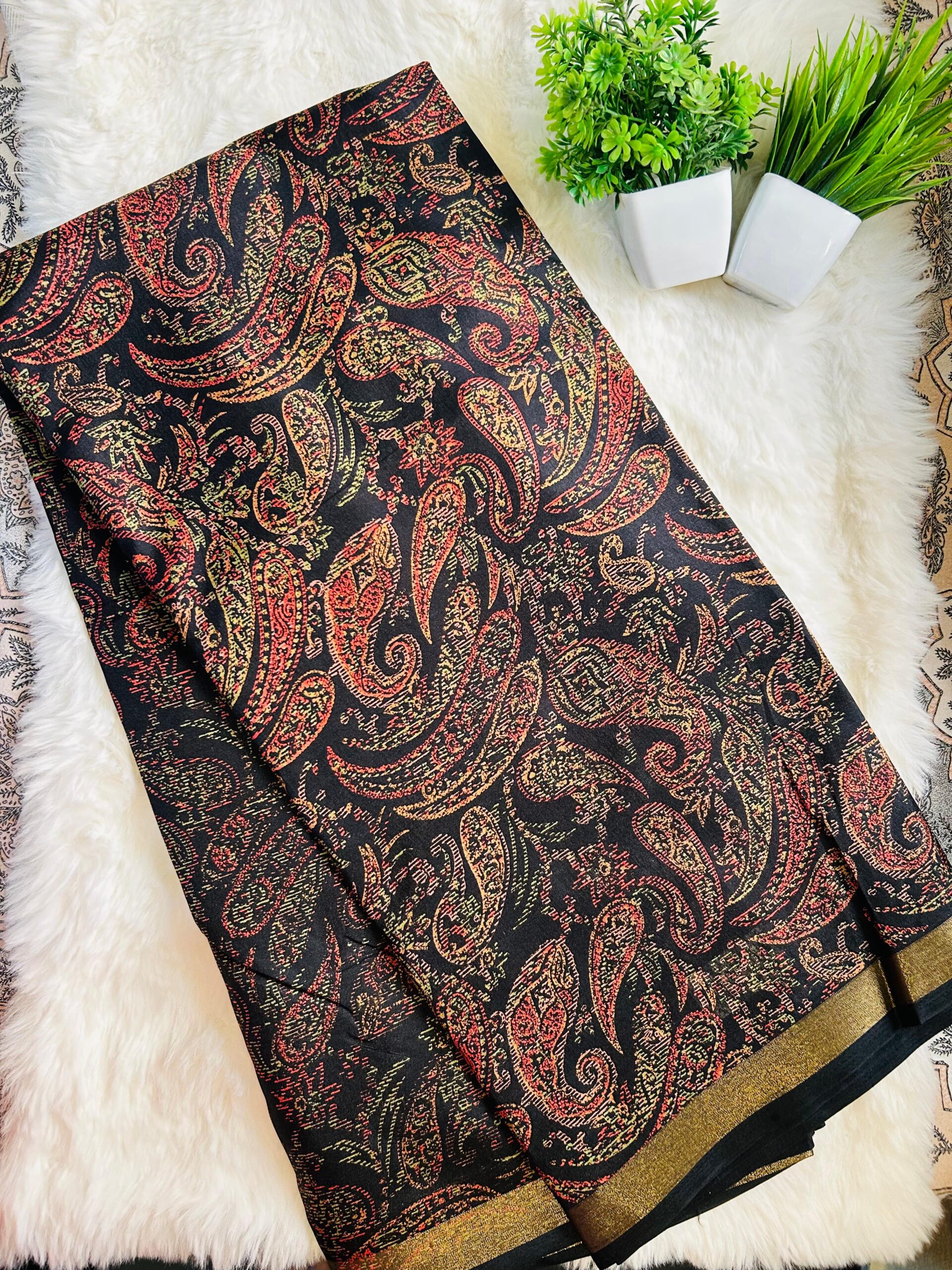 Printed Black Silk Saree - Image 3