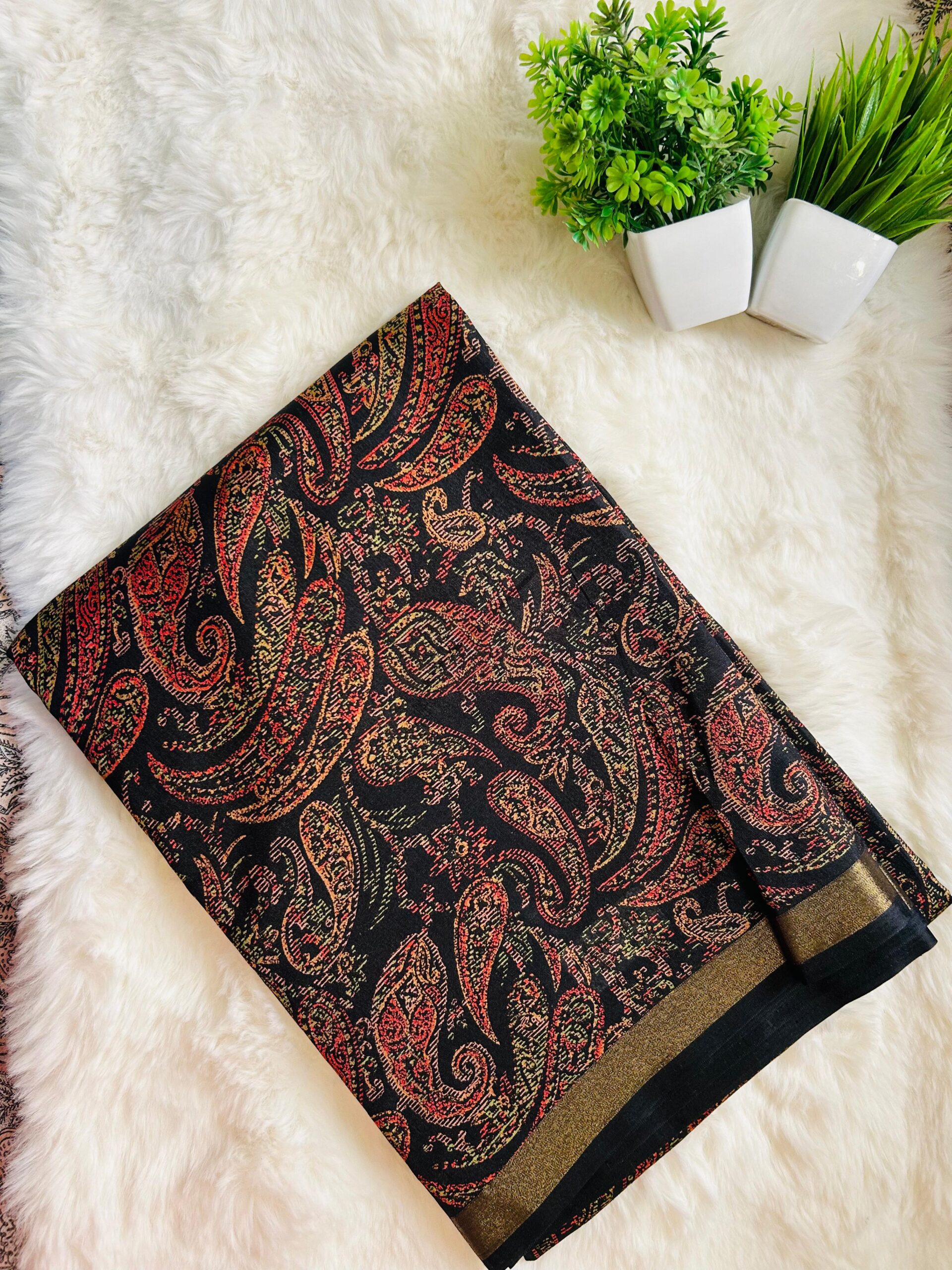 Printed Black Silk Saree - Image 2