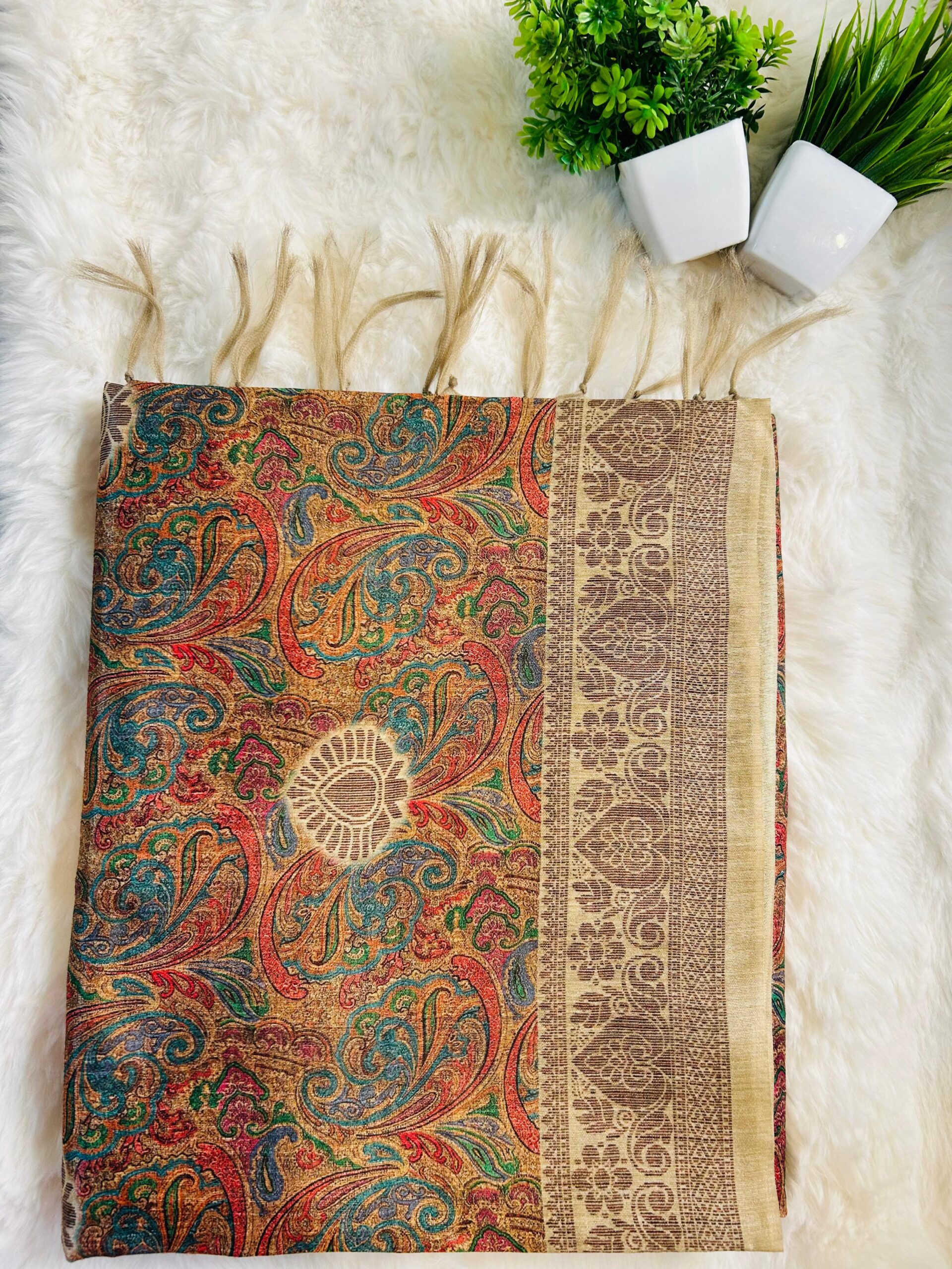 Printed Cream Chapa Silk Saree